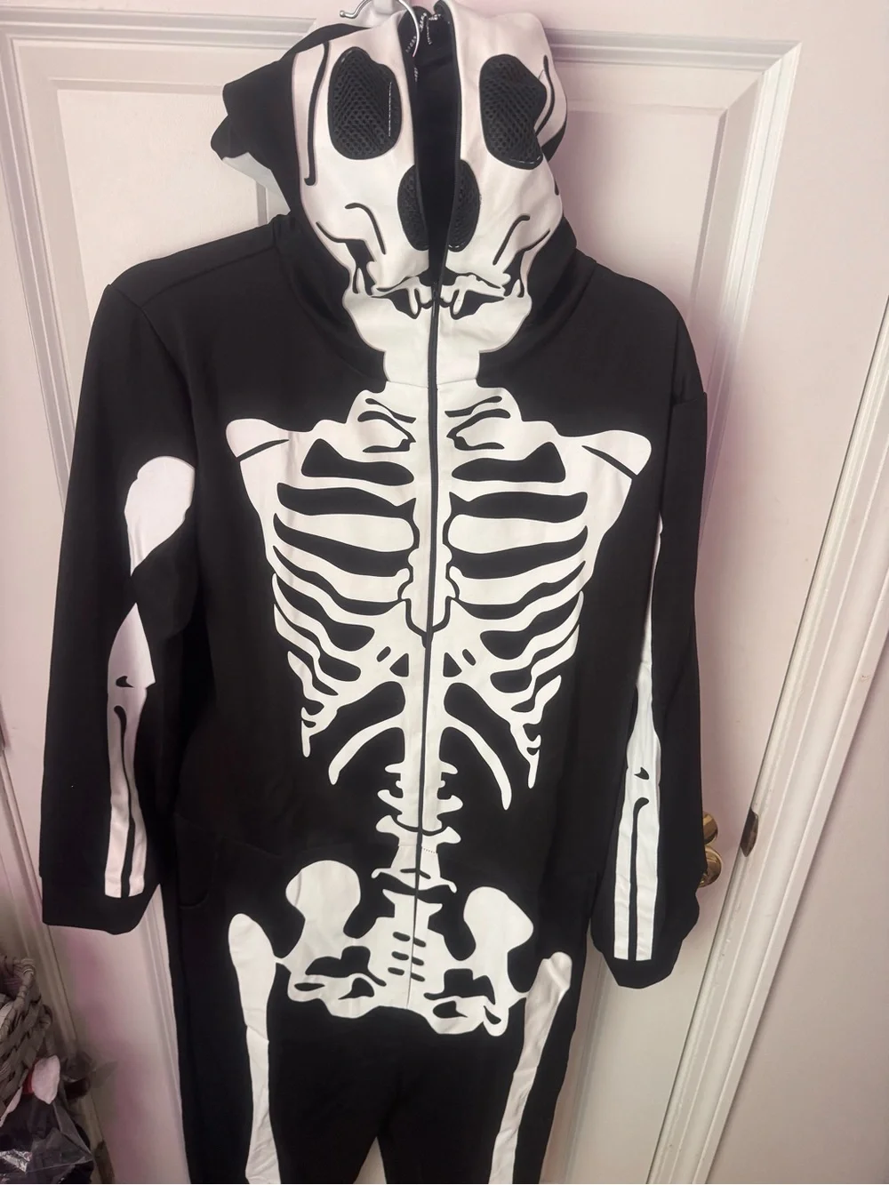 Unisex Black & White Skeleton Hooded Costume Onesie